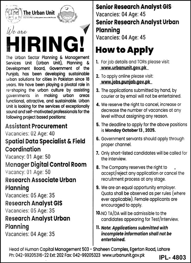 Jobs in The Urban Unit Lahore